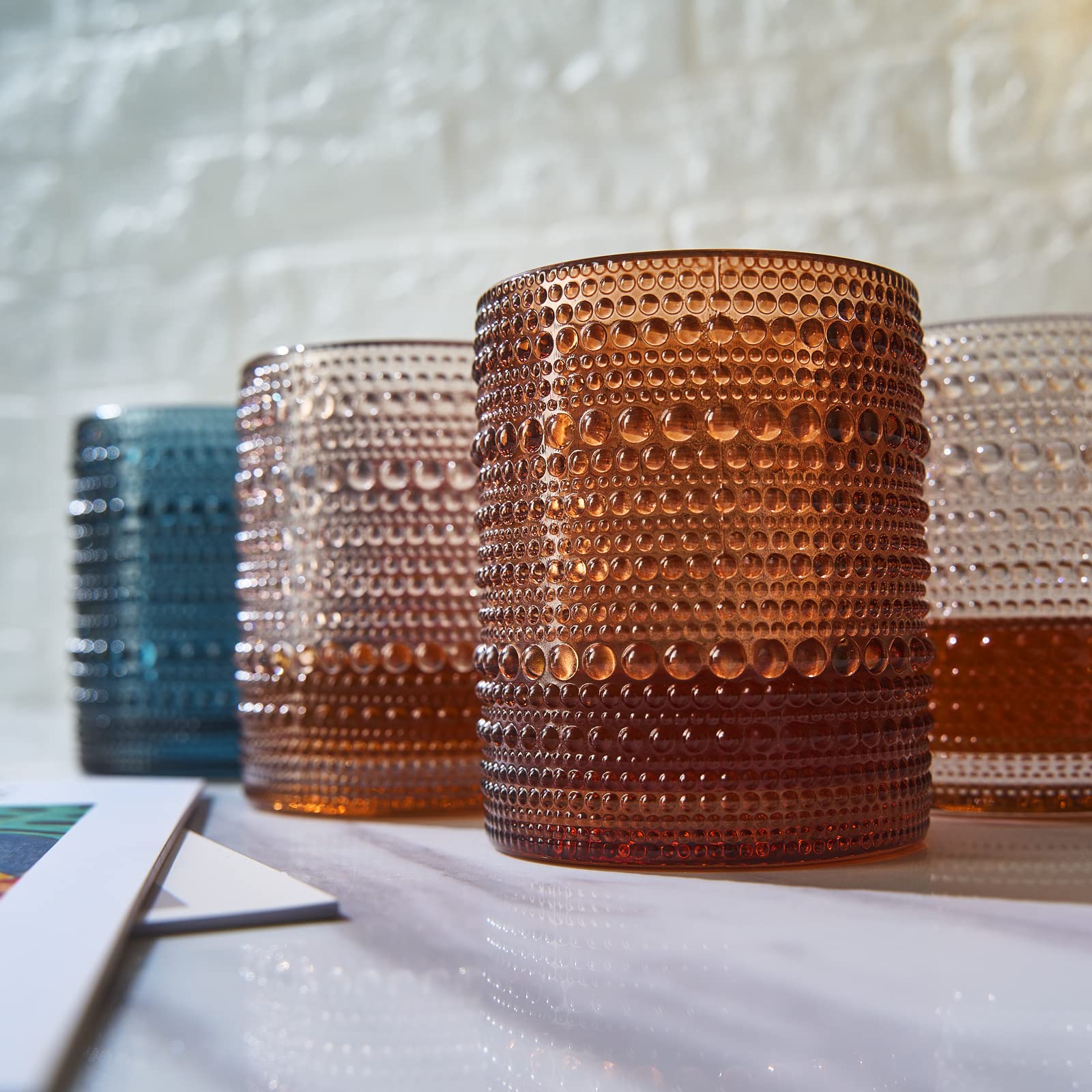 Khen muted color hobnail design ready to elevate drinks.