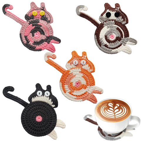 KHEXMNB cat coaster handwoven knit design protects surfaces with cozy texture