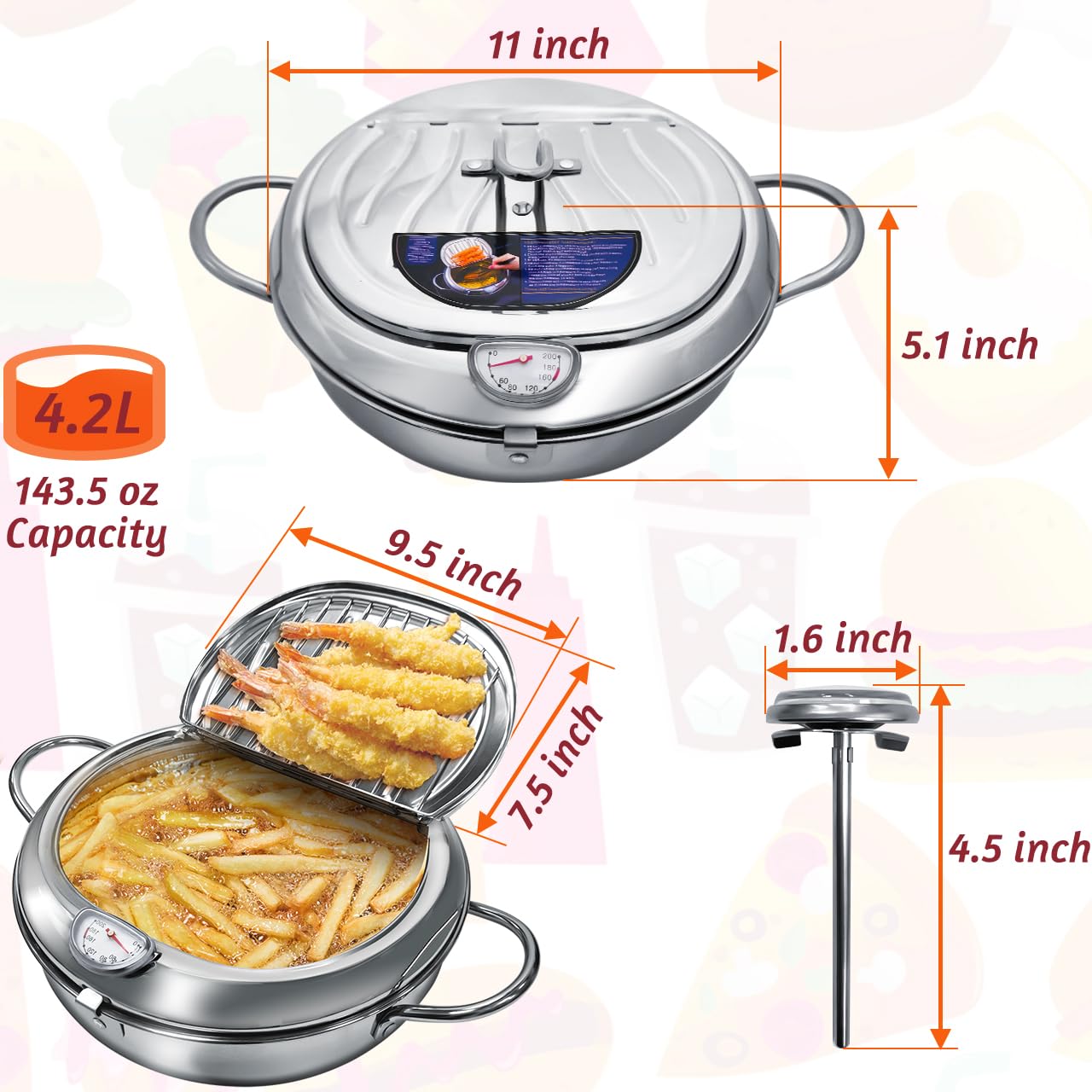 KHTD Deep Fryer Pot with 11-inch surface, ideal for even browning