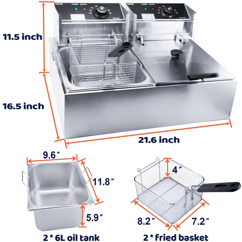 KHTD two 10.7 qt oil tanks support simultaneous frying.
