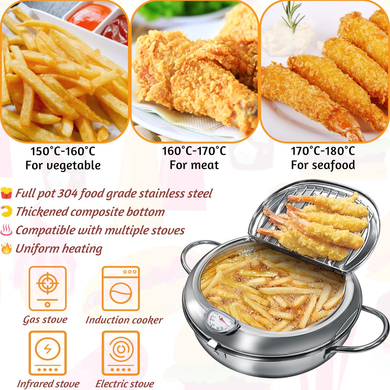 KHTD lid for deep fryer pot to minimize splatter and retain heat