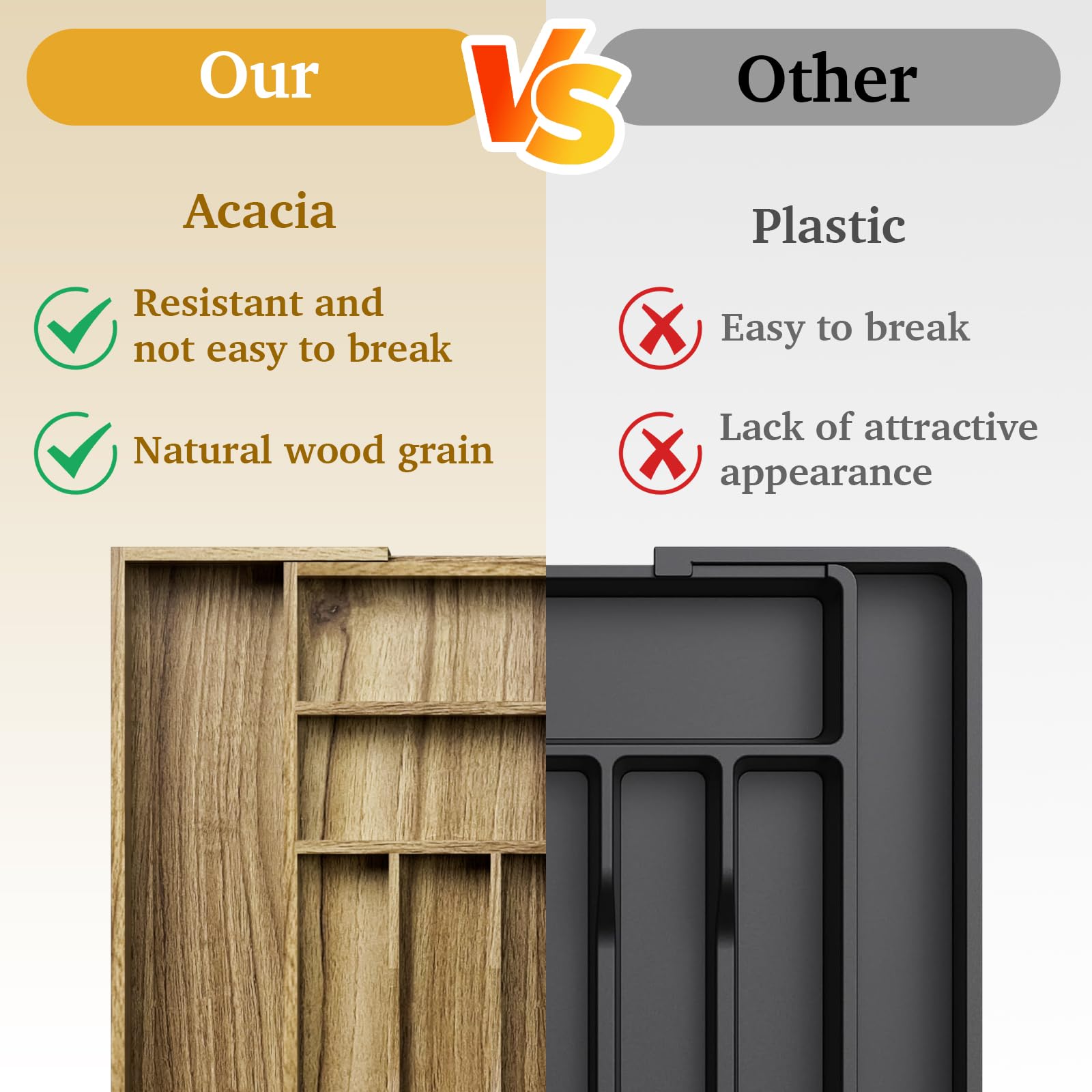 Kiasthome Natural Acacia wood adds durable, attractive storage to any kitchen.