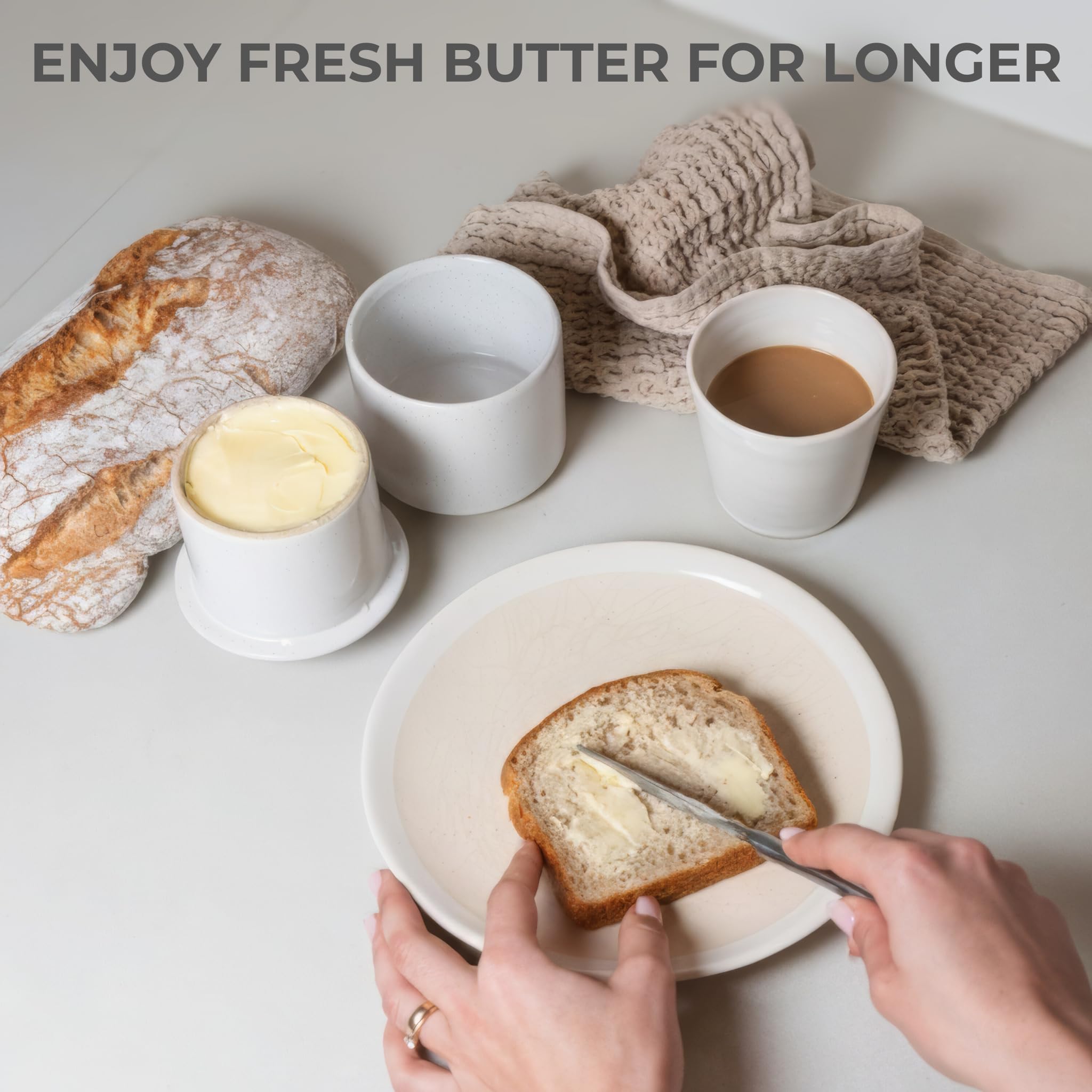 KIBAGA butter crock lid with butter shows ready-to-spread convenience