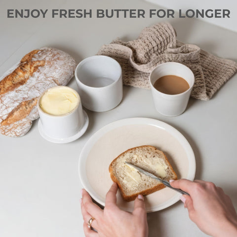 KIBAGA butter crock lid with butter shows ready-to-spread convenience