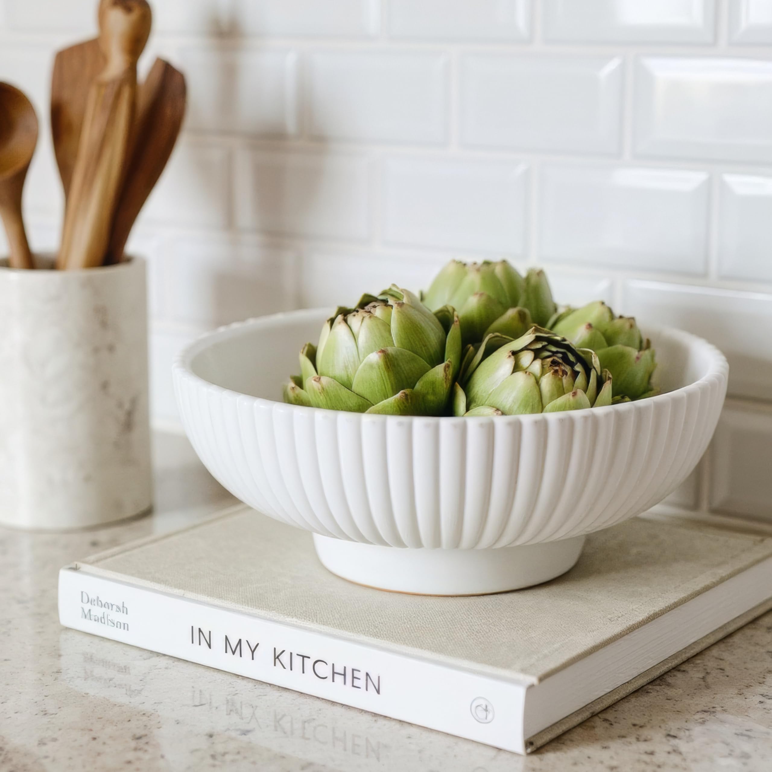 KIBAGA decorative concrete fruit bowl on counter showcasing modern design