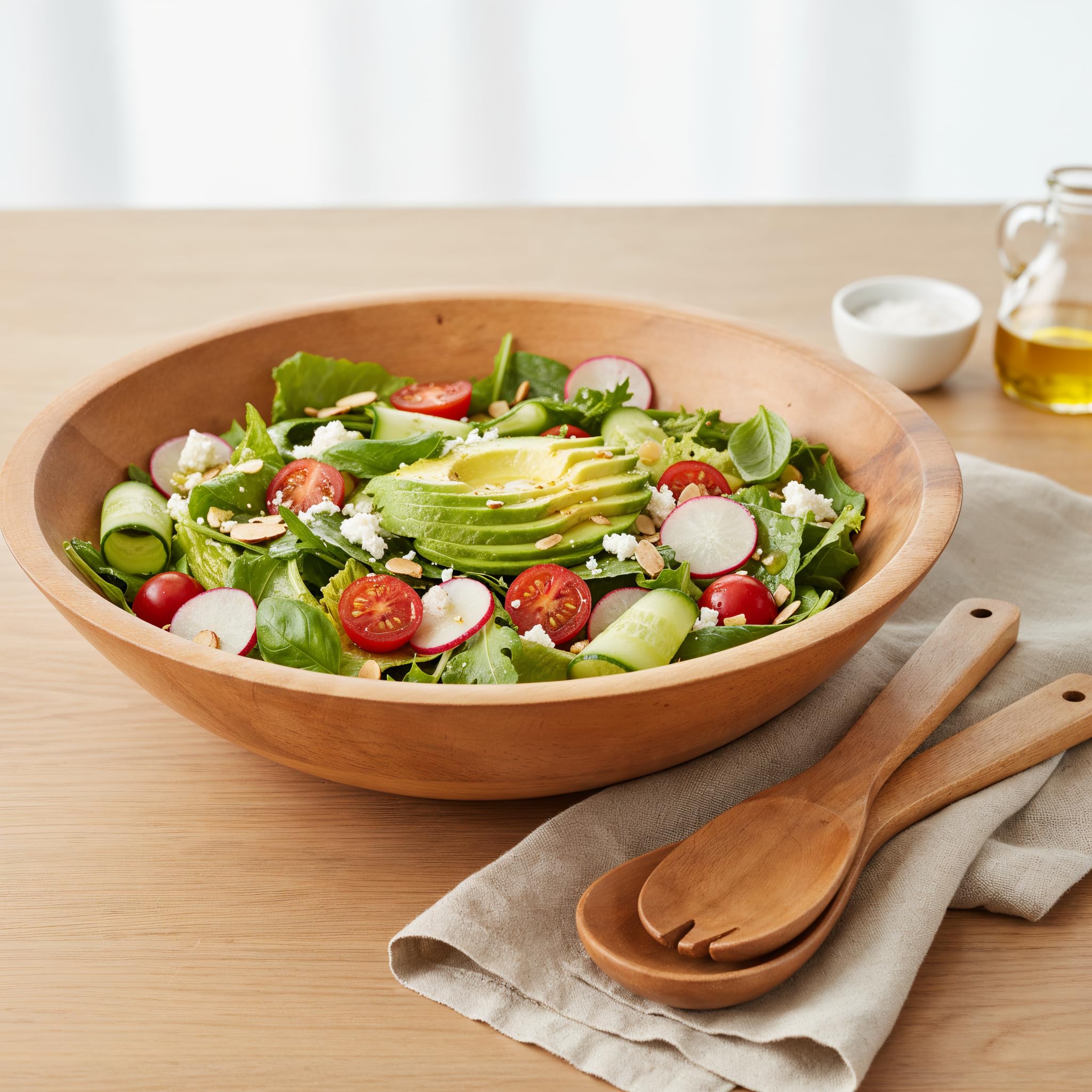 KIBAGA extra-large wooden salad bowl natural showcases premium beech wood for stylish family meals.