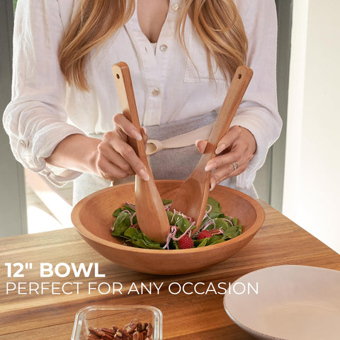 KIBAGA wooden salad servers set; easy portioning and sharing at gatherings.