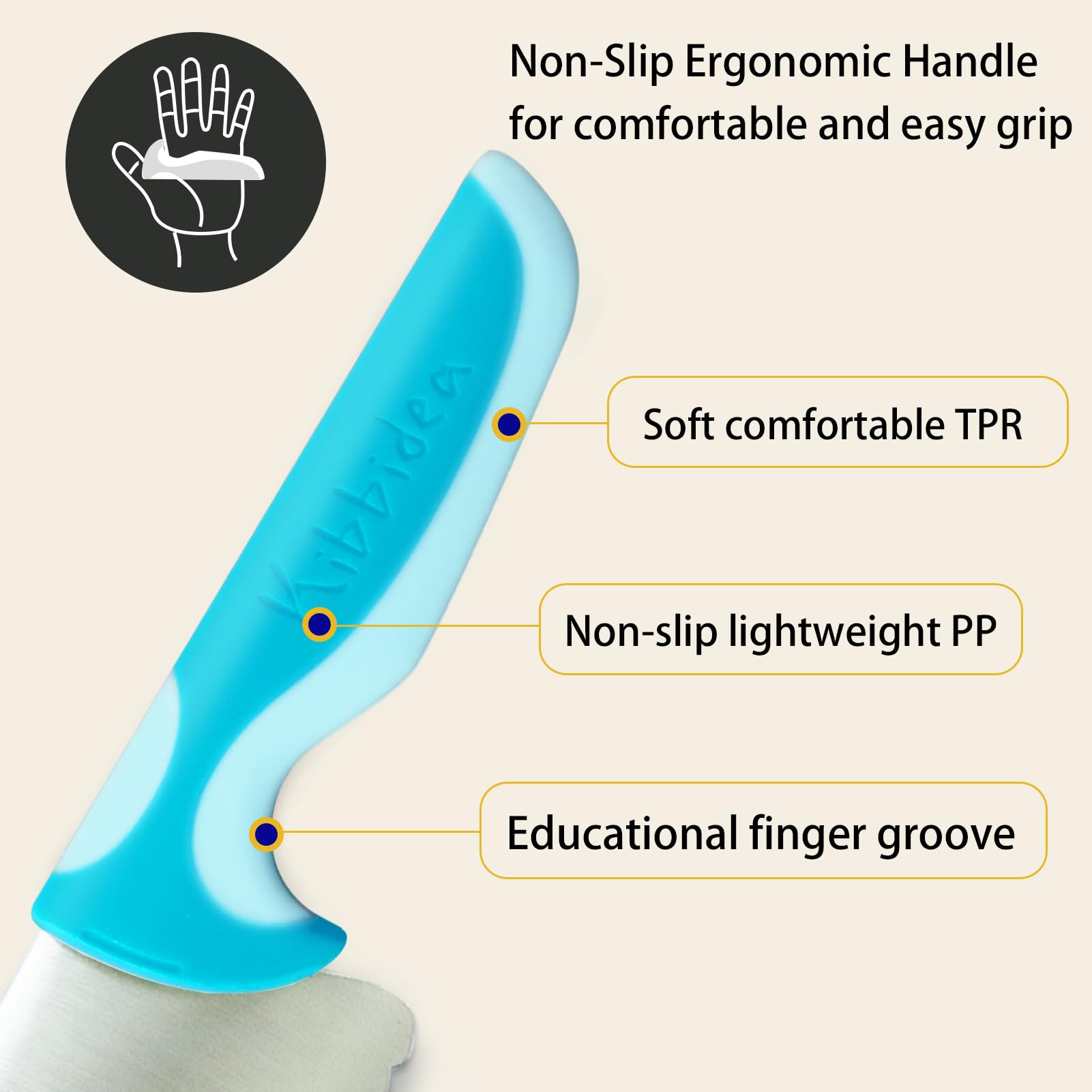 Kibbidea kids knife set includes a safety finger guard