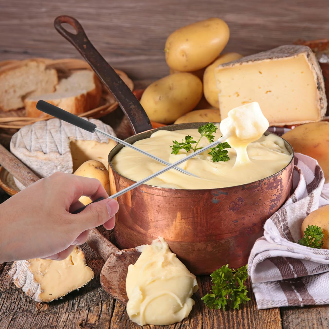 Kichvoe stainless steel fondue forks ideal for cheese and chocolate dipping.