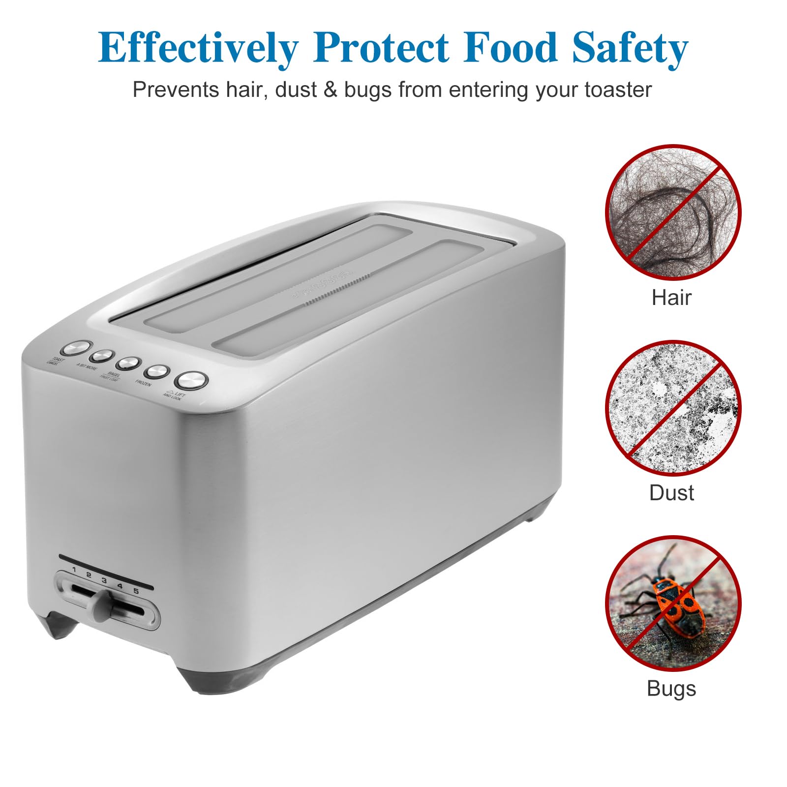 Kichvoe toaster cover sits on kitchen counter ready for use.