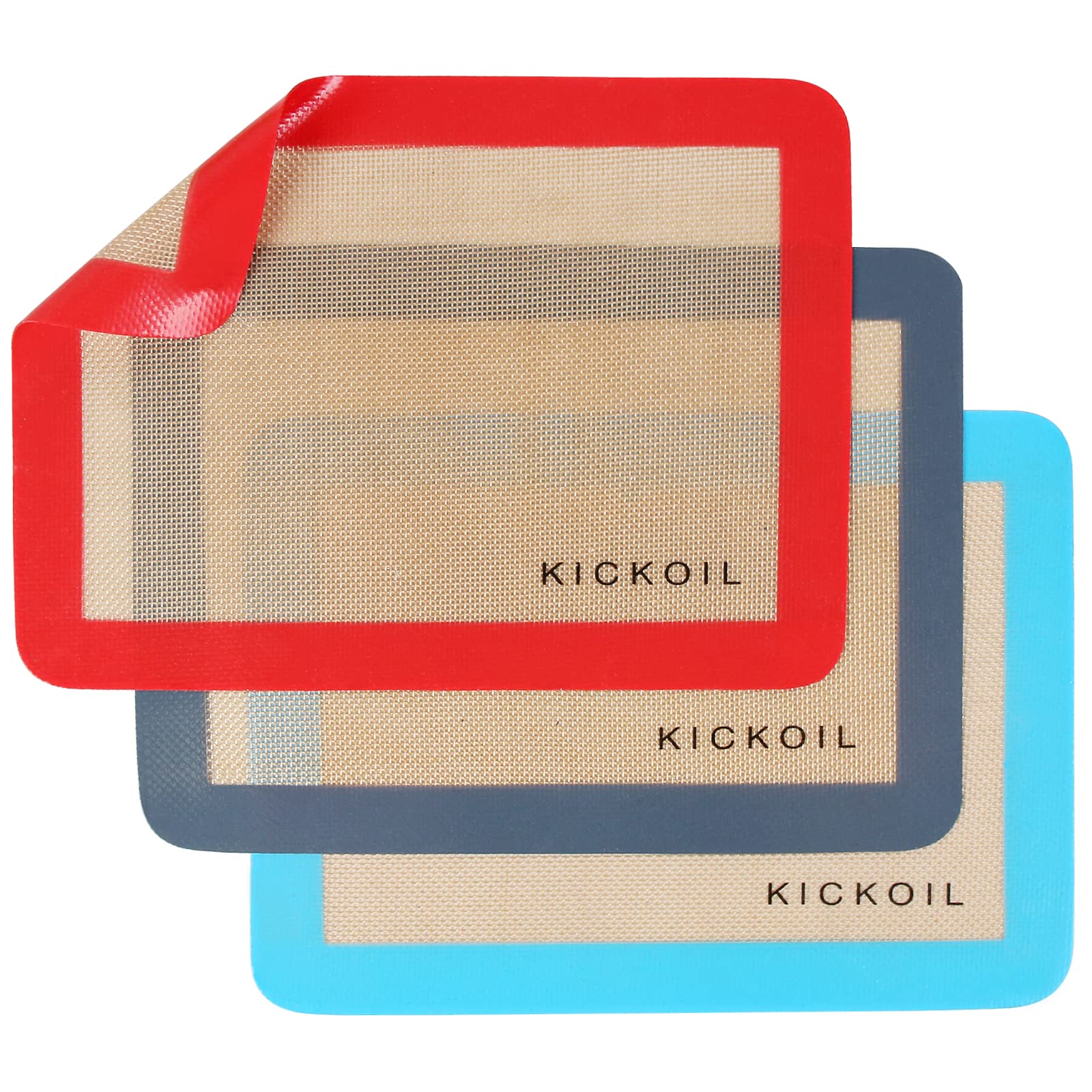 KICKOIL silicone baking mats quarter sheet 3-pack ideal for non-stick cookies on small pans.