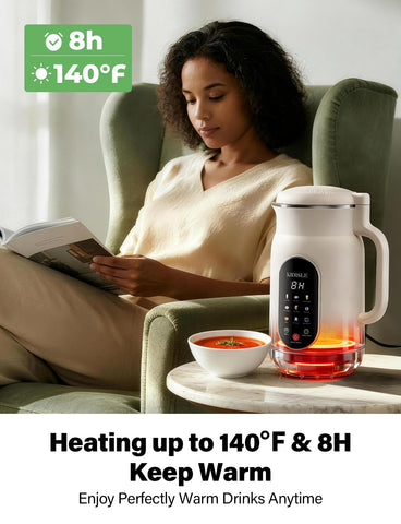 KIDISLE 51oz nut milk maker LCD display image for precise heating settings.