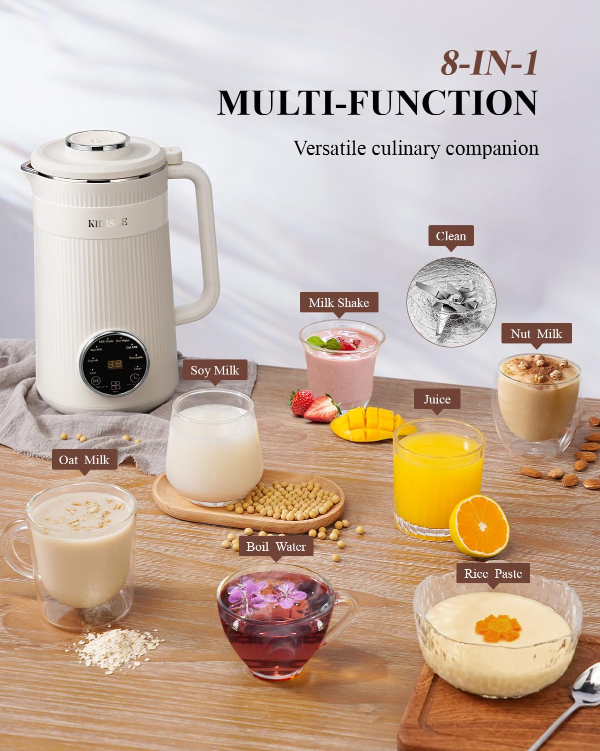 KIDISLE almond milk function view, easy at-home almond milk preparation.