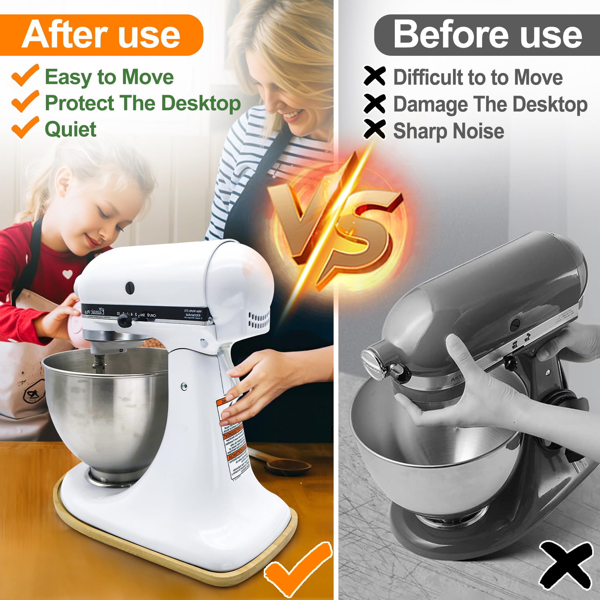 KIDOT Bamboo Mixer Slider demonstrates compatibility with KitchenAid Tilt-Head 4.5-5 Qt