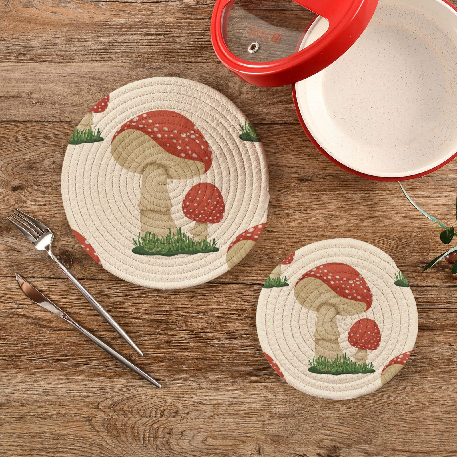 Kigai round cotton trivet large, protects countertops under hot pots.