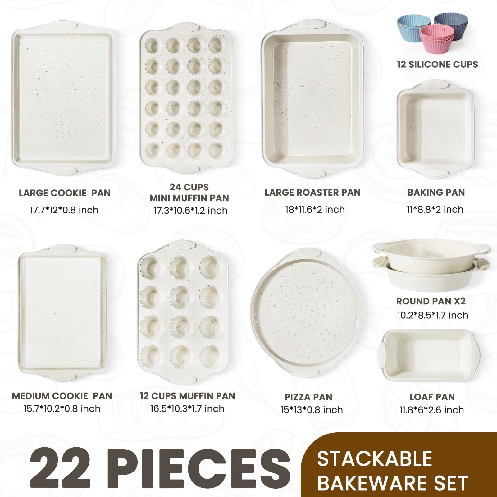 Kikcoin 22pc nonstick baking pans set large cookie pan ideal for sheet cookies