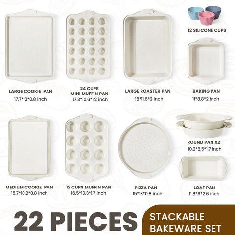 Kikcoin 22pc nonstick baking pans set large cookie pan ideal for sheet cookies
