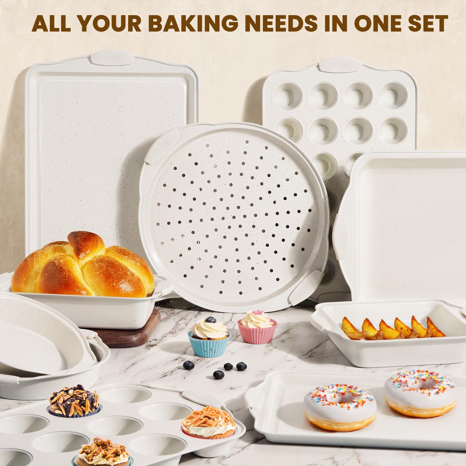 Kikcoin 22pc nonstick baking pans set pizza pan for crisp crusts