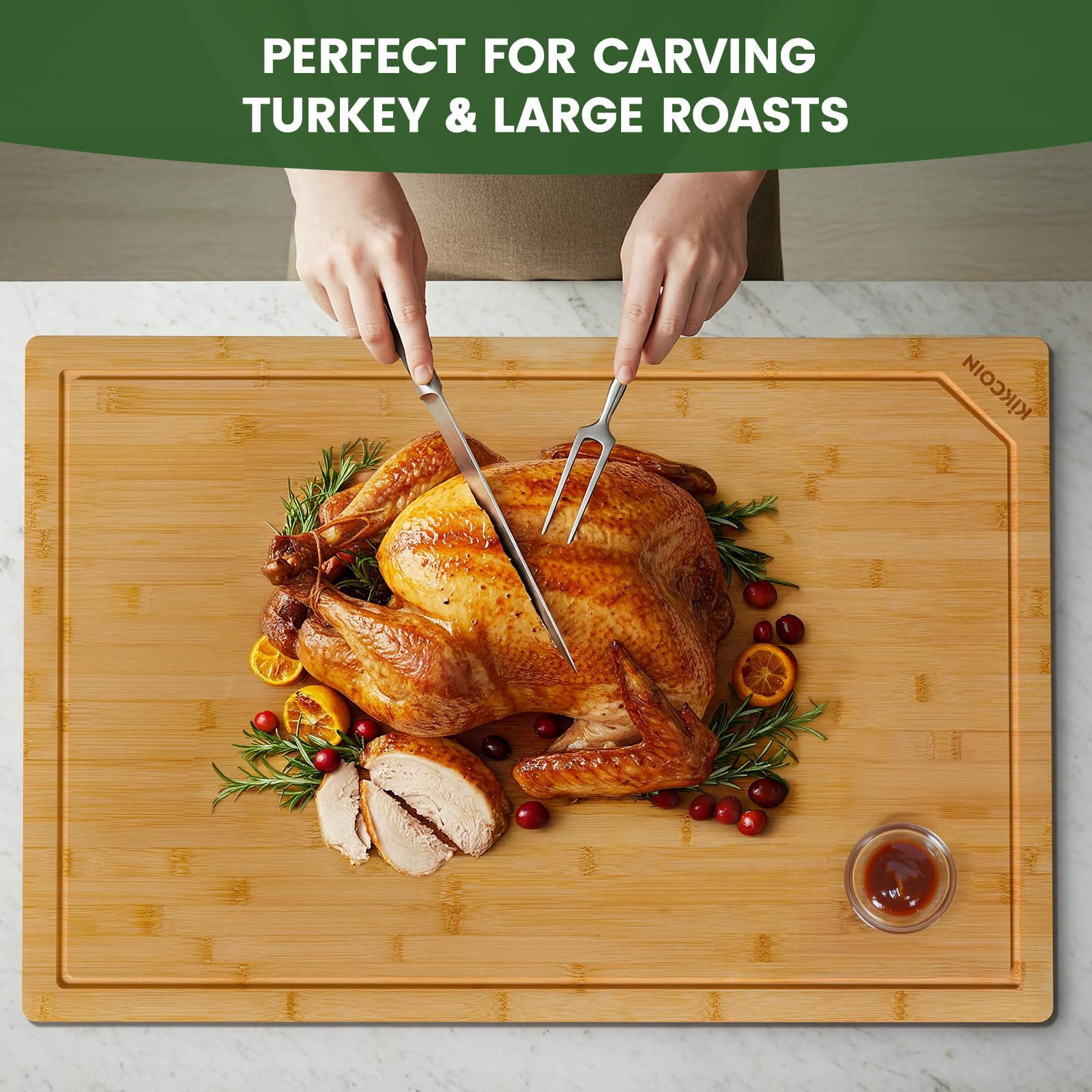 Kikcoin 30-inch bamboo board with built-in invisible handle for easy transport.