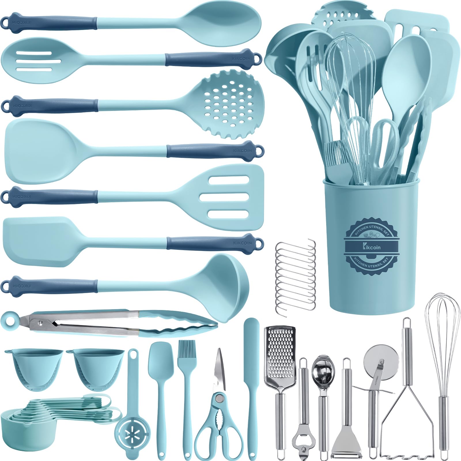 Kikcoin 43pcs spatula image showing silicone tip for safe non-stick cooking