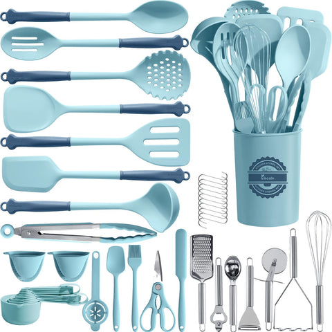 Kikcoin 43pcs spatula image showing silicone tip for safe non-stick cooking