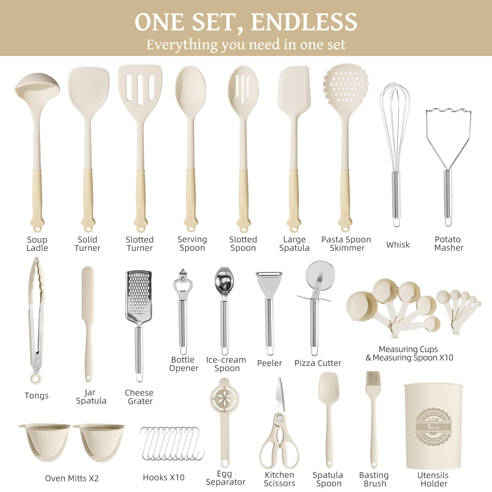 Kikcoin silicone ladle included for heat resistance up to 446°F