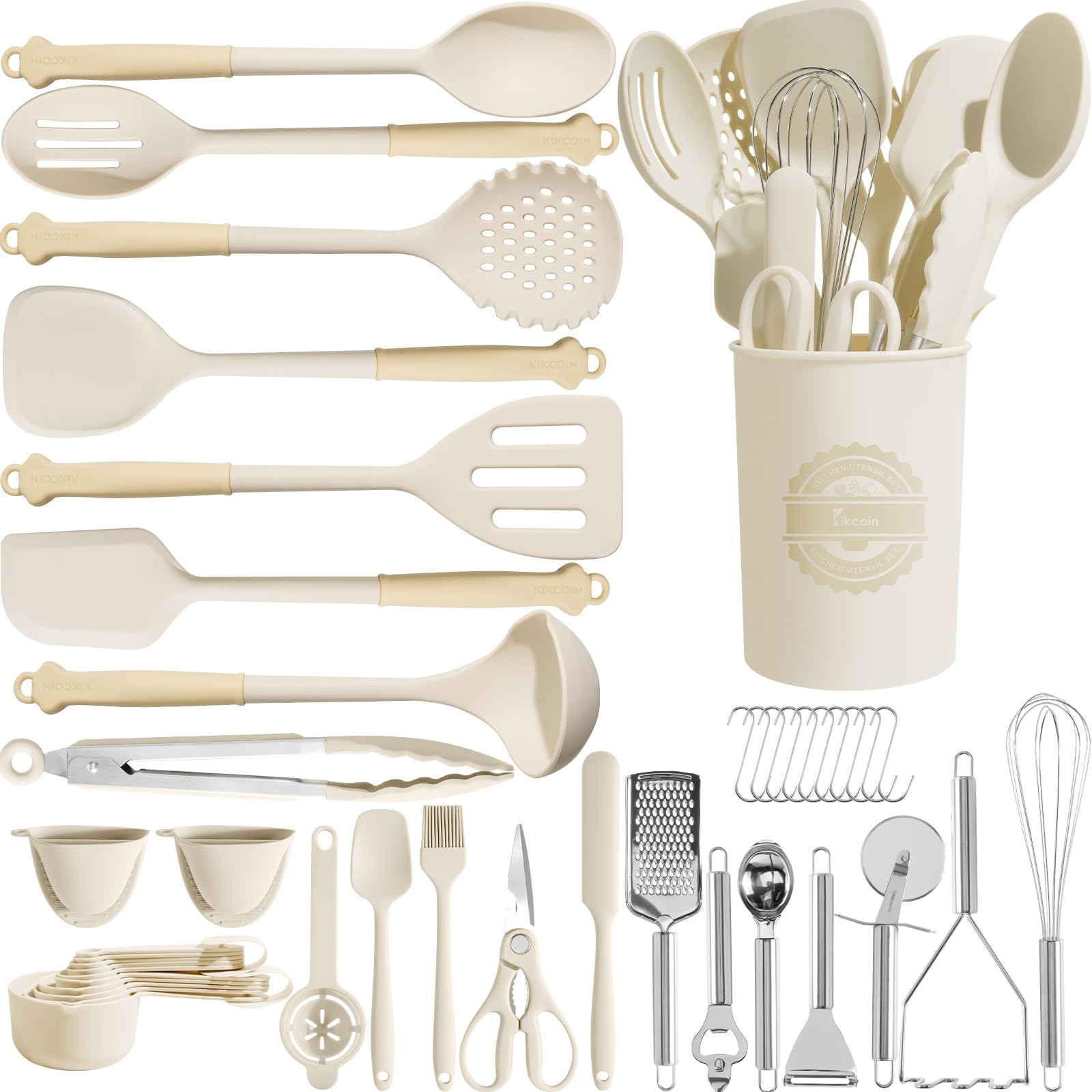 Kikcoin 43Pcs silicone utensils set with spatula for safe non-stick cooking