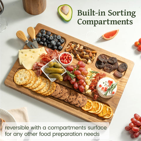 Kikcoin Acacia board with handle doubles as a serving platter