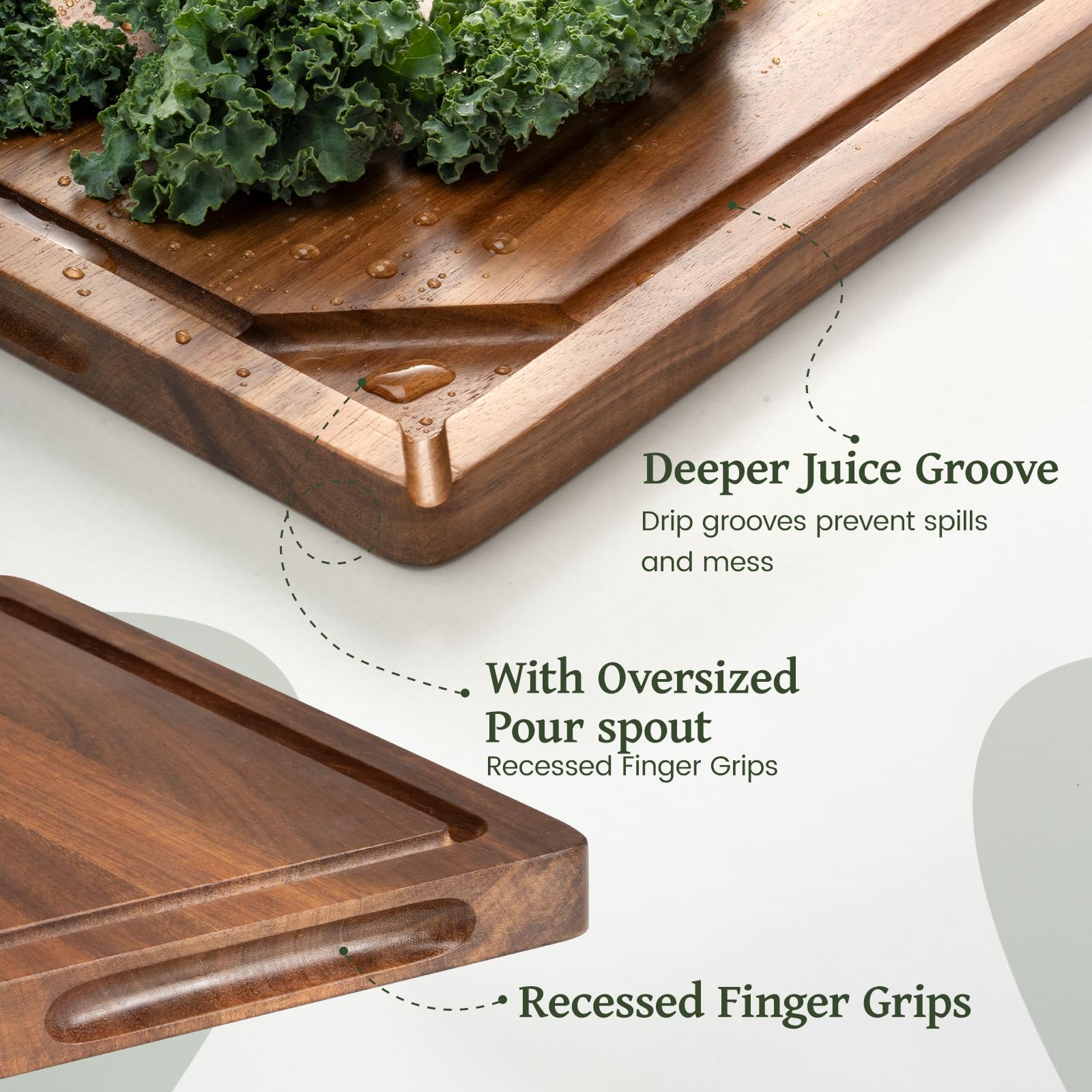 Kikcoin Acacia board with side compartments to separate ingredients