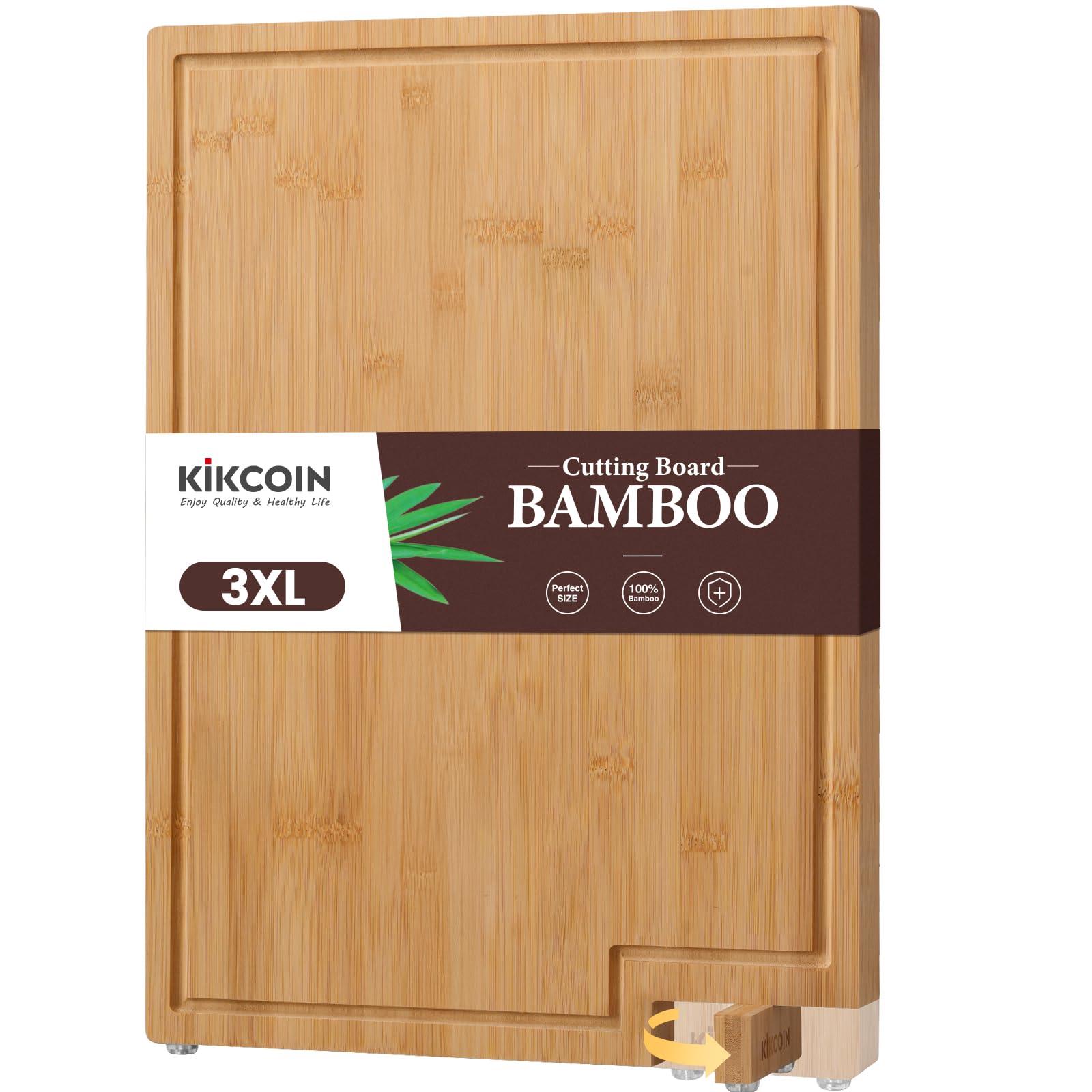 Kikcoin bamboo cutting board 24x18 inches with rotating stand for stable prep and easy drying.
