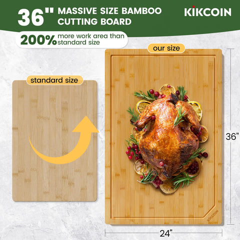 Kikcoin bamboo cutting board with deep juice groove keeps countertops clean during chopping