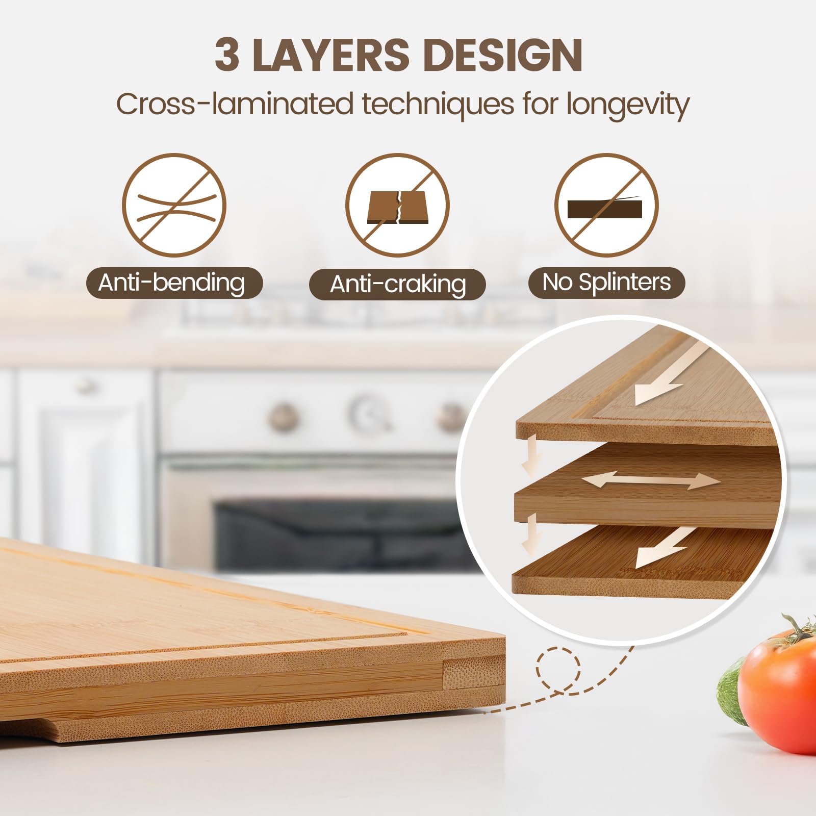 Kikcoin bamboo board features invisible handles for easy lifting and carrying.