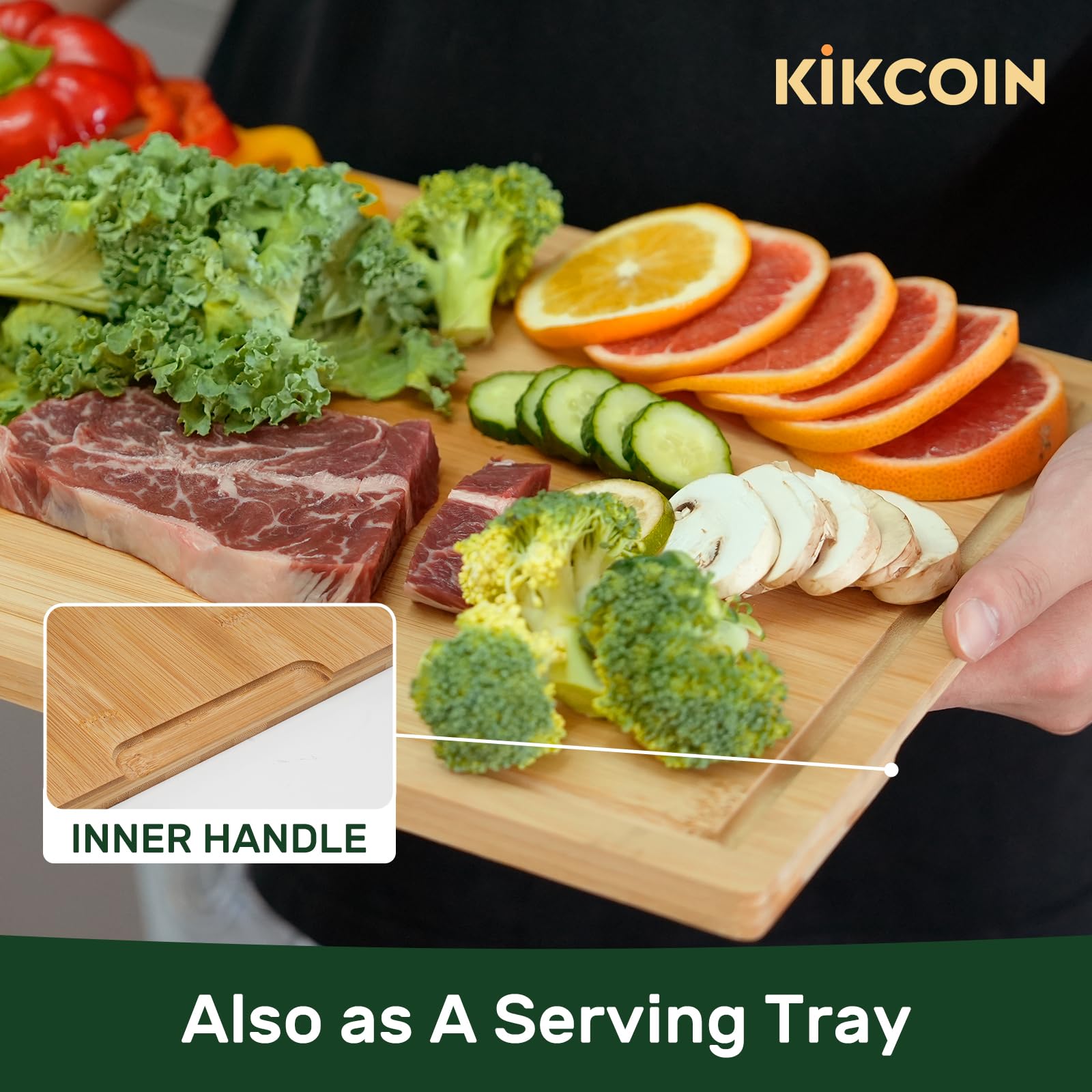Kikcoin knife-friendly bamboo board helps maintain edge sharpness during chopping