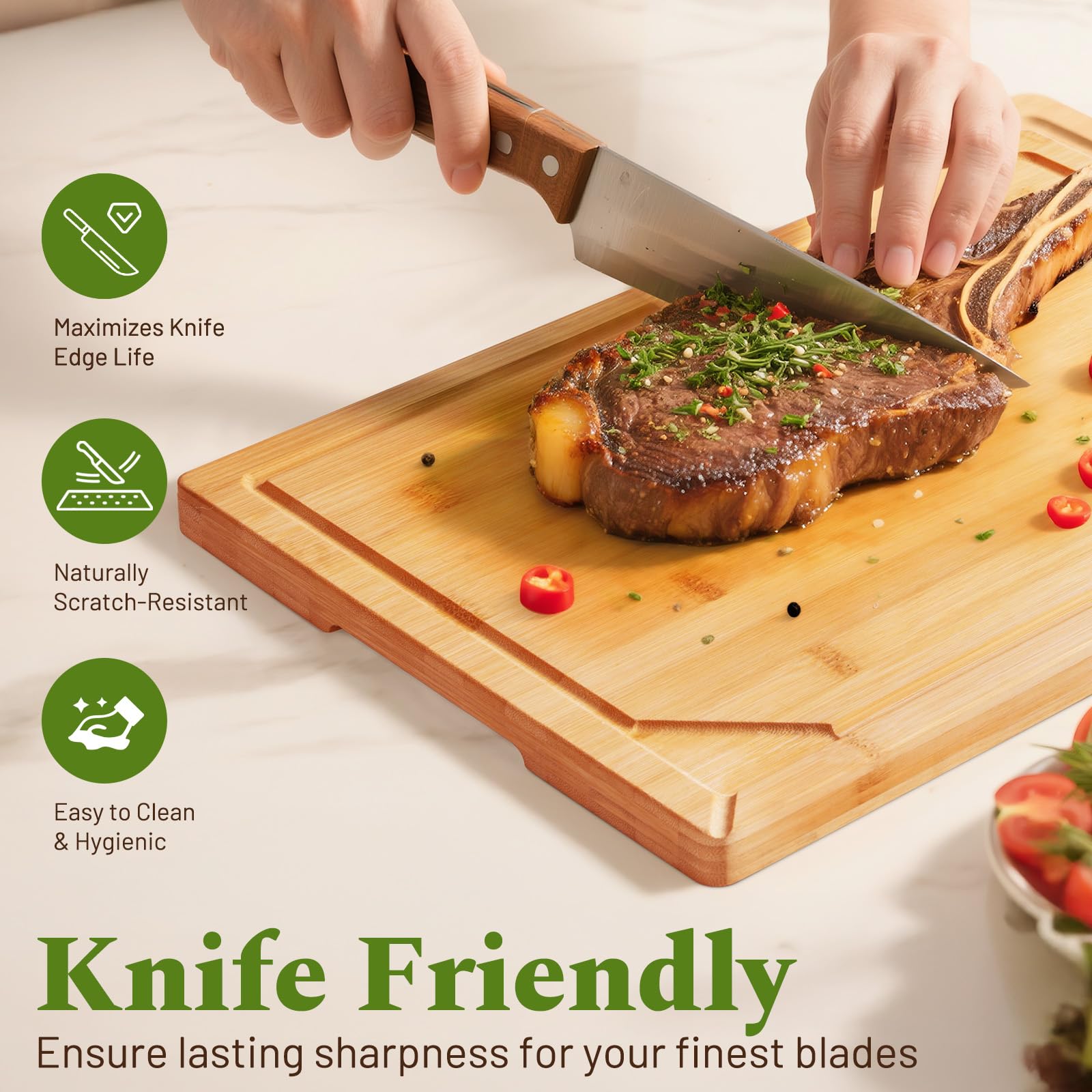 Kikcoin bamboo cutting board large for meats with ample prep space