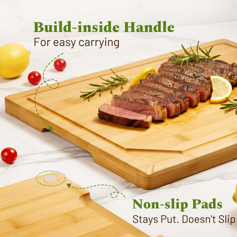Kikcoin bamboo cutting board medium for vegetables with stable grip