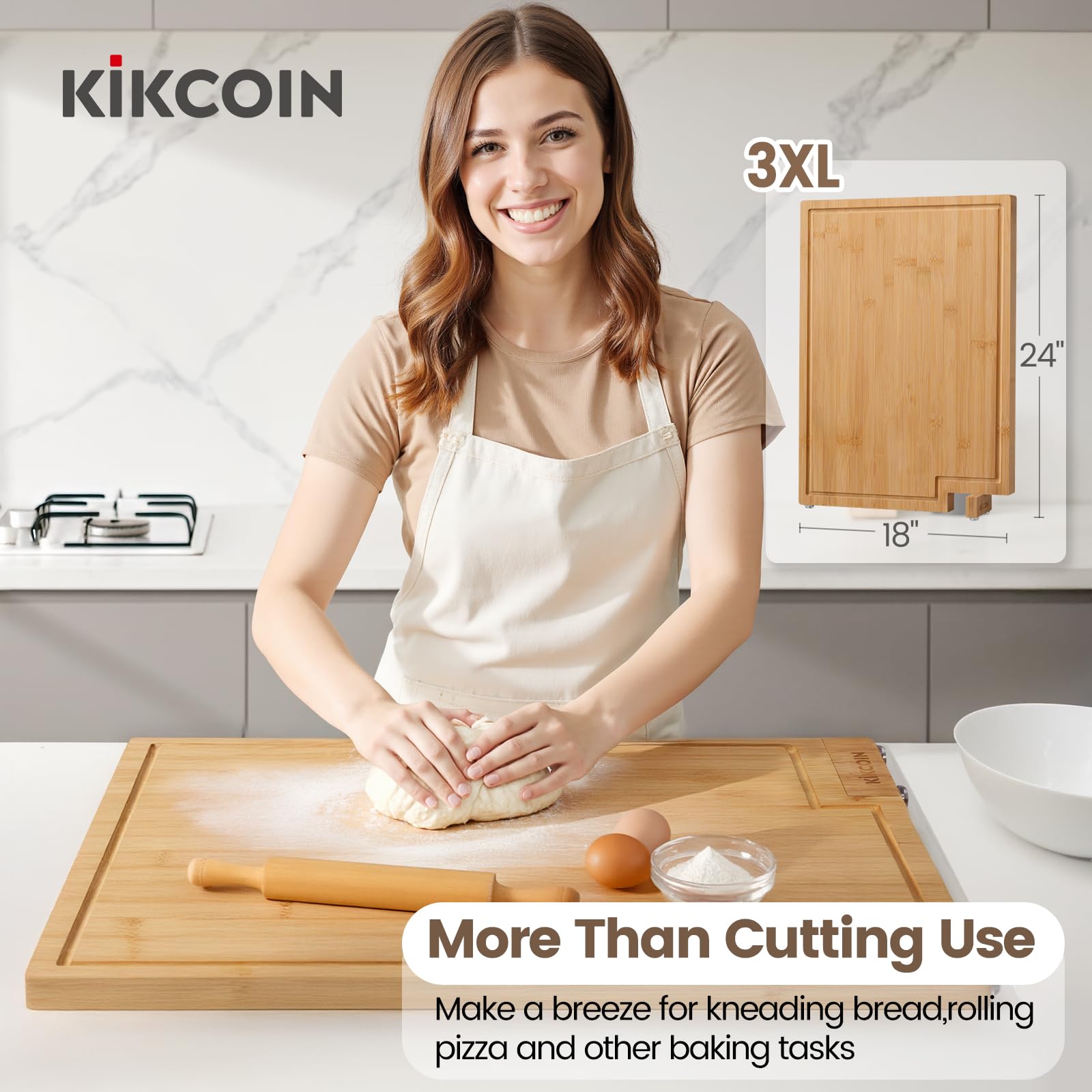 Kikcoin 24x18 board resists scratches and protects knives.