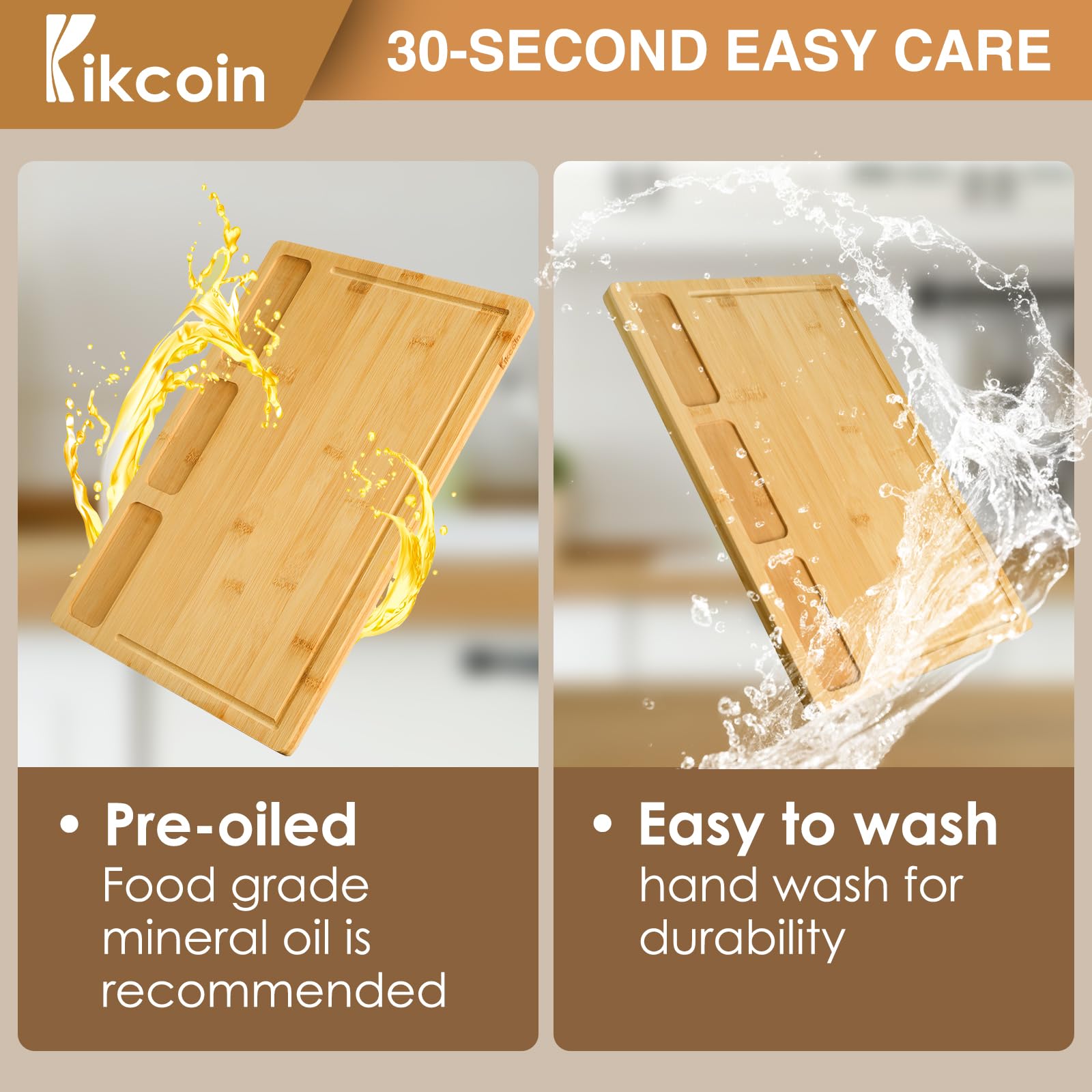 Kikcoin bamboo cutting board serving tray doubles as a cheese board.