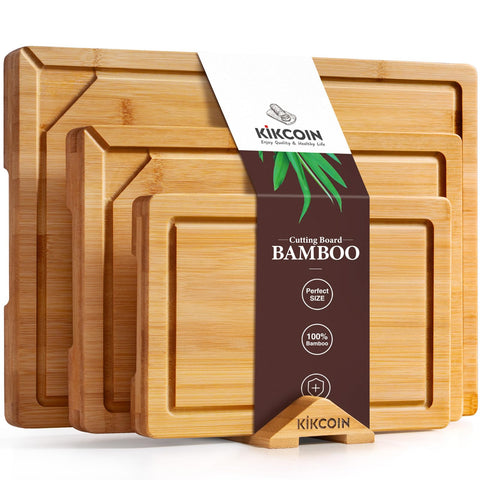 Kikcoin bamboo cutting board small with built-in handle for easy prep