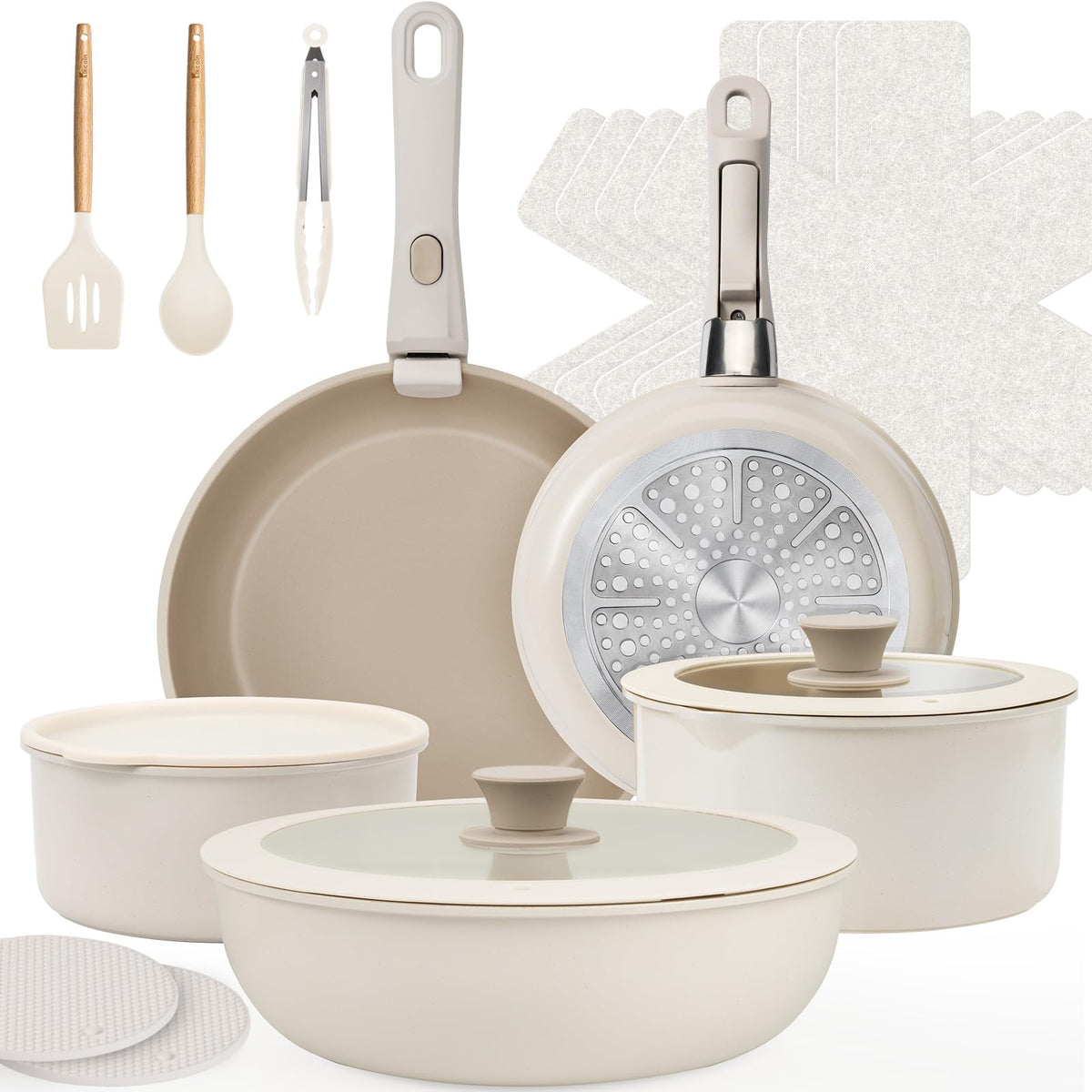 KIKCOIN ceramic cookware with detachable handles for easy storage and transport