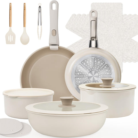 KIKCOIN ceramic cookware with detachable handles for easy storage and transport
