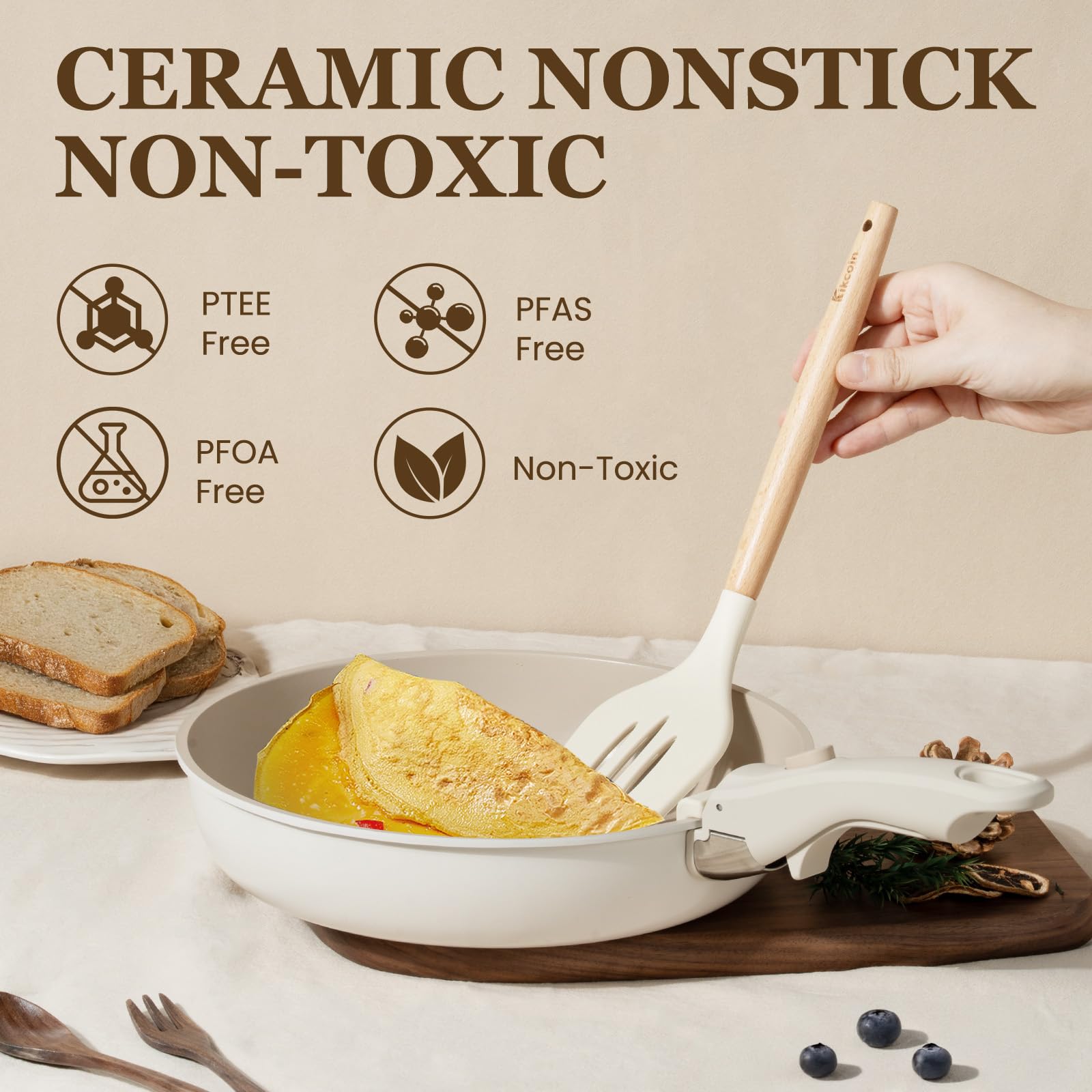 KIKCOIN nonstick ceramic surface for smooth food release