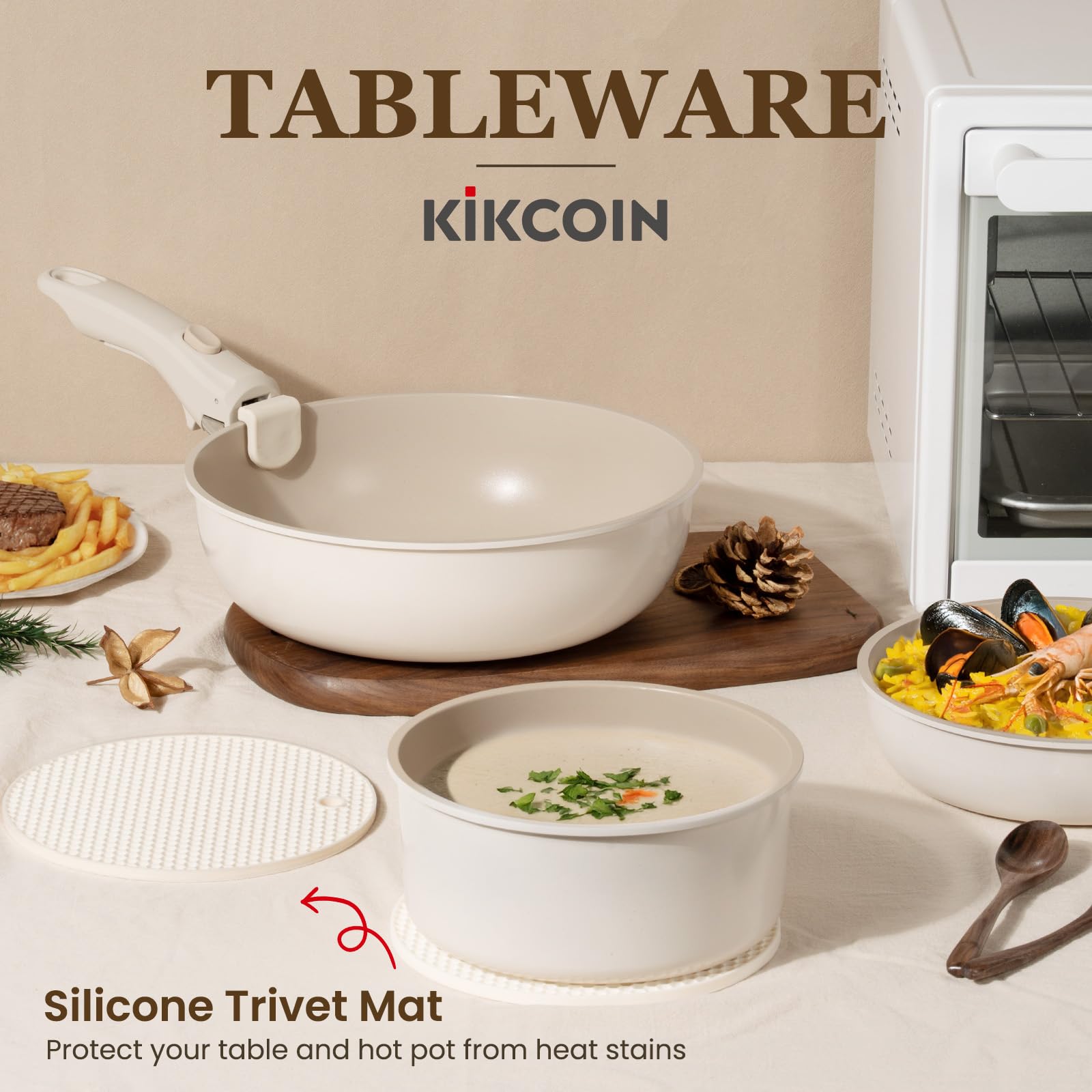 KIKCOIN oven-safe ceramic cookware withstands baking tasks