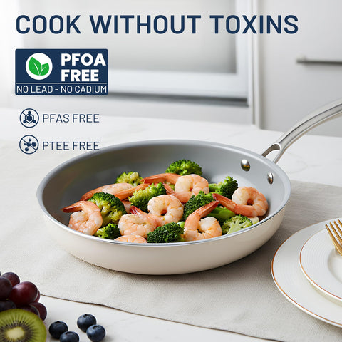 Kikcoin ceramic nonstick pan 11-inch in use on stovetop