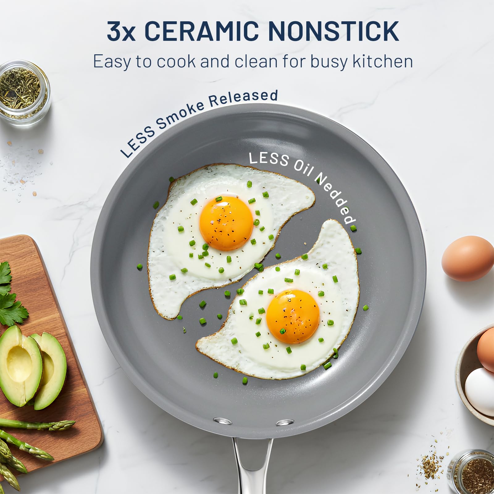 Kikcoin ceramic nonstick pan 9-5-inch angled view supports quick meals