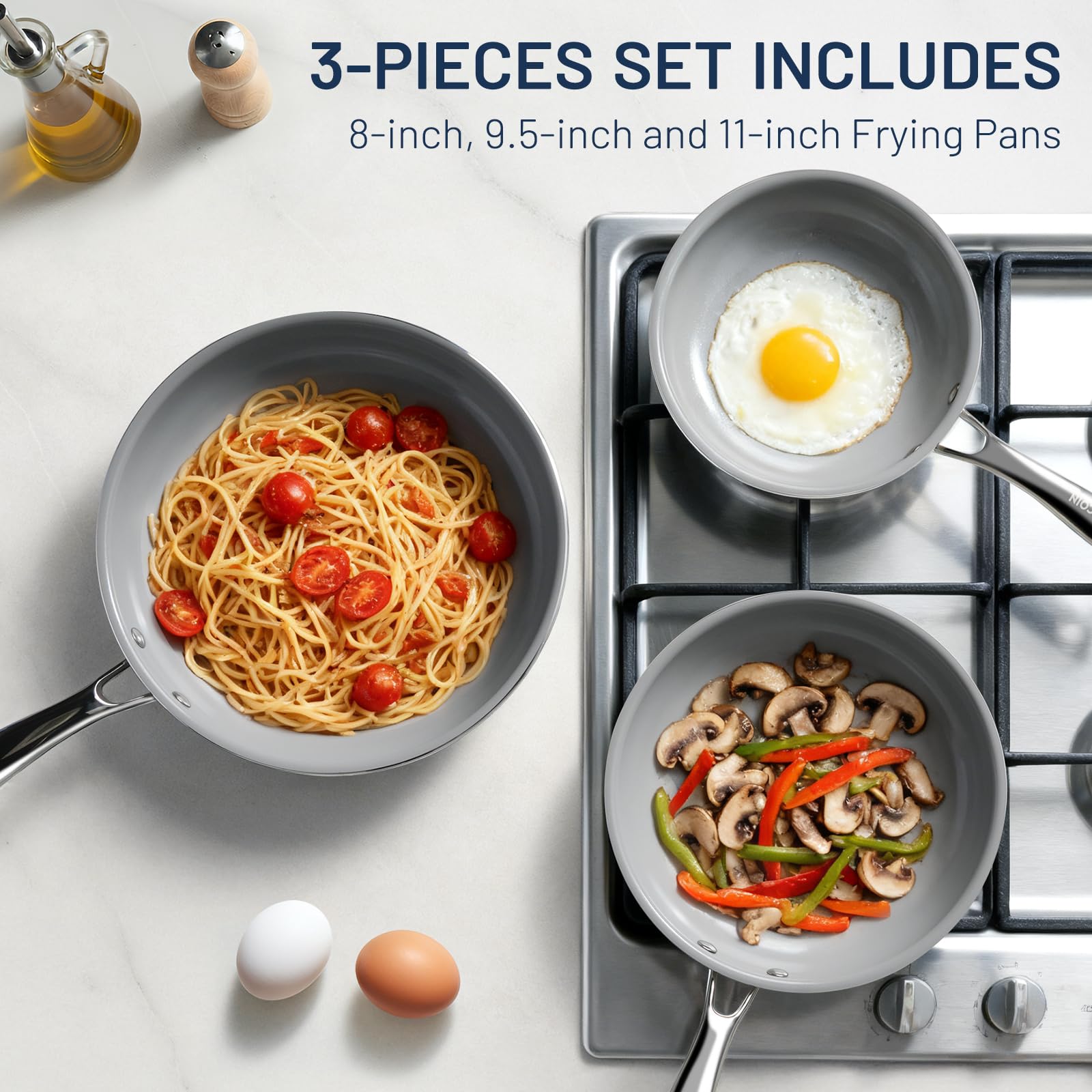 Kikcoin ceramic nonstick pan easy cleaning dishwasher safe
