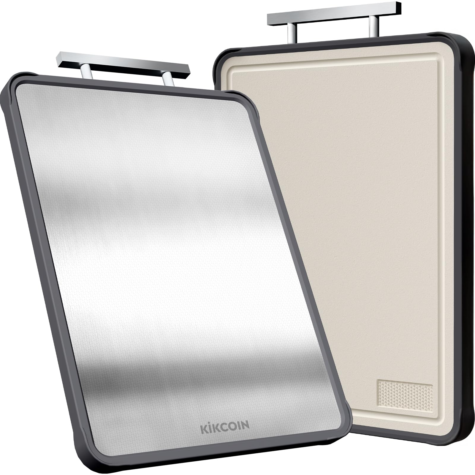 Kikcoin double-sided cutting board design for versatile meal prep and contamination control.