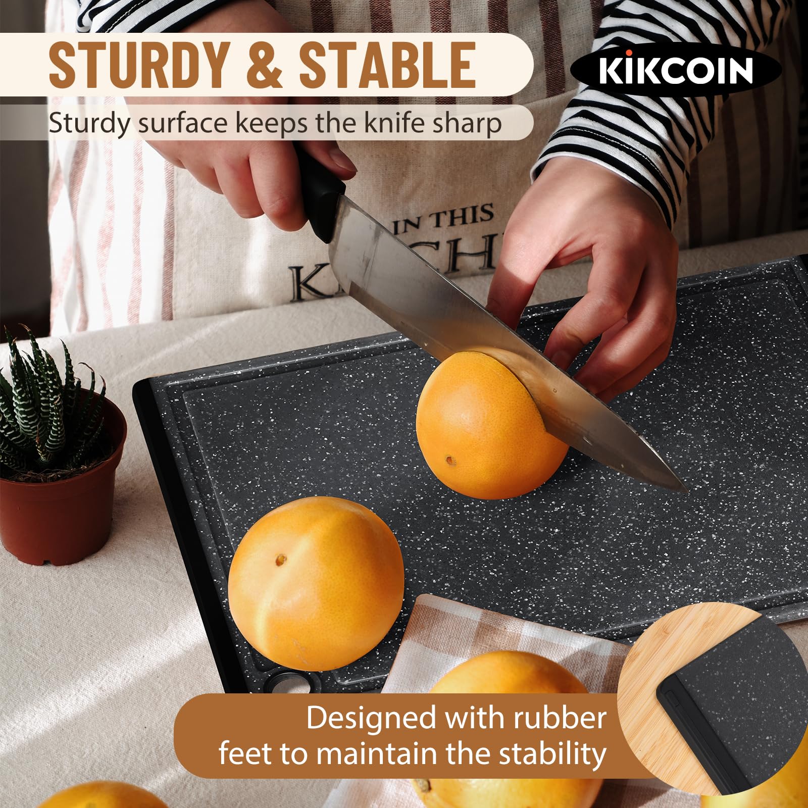 Kikcoin non-slip texture helps keep ingredients in place during prep.