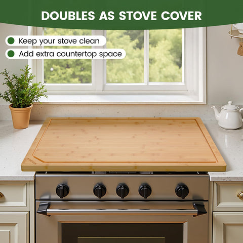 Kikcoin board used as stove cover for temporary workspace.
