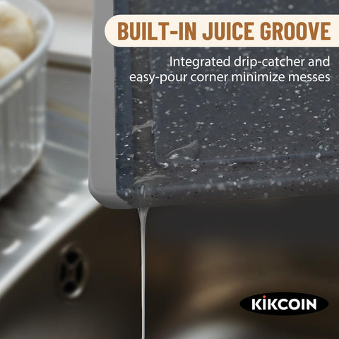 Kikcoin cutting boards with rubber feet: stable on countertops