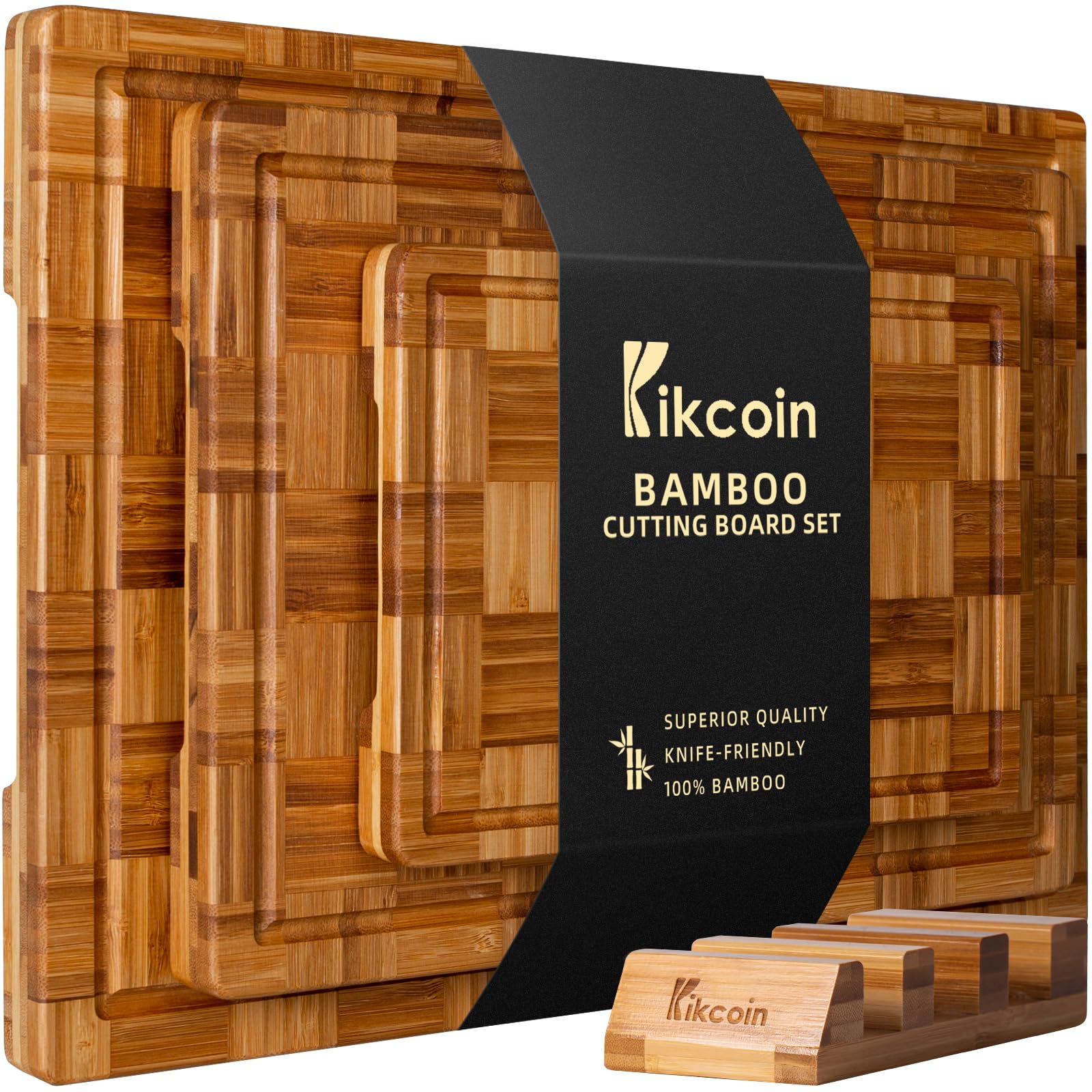 Kikcoin extralarge bamboo cutting board xl meat prep on a busy counter